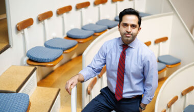 Romit Bhattacharya is pictured in the Ether Dome at Massachusetts General Hospital.