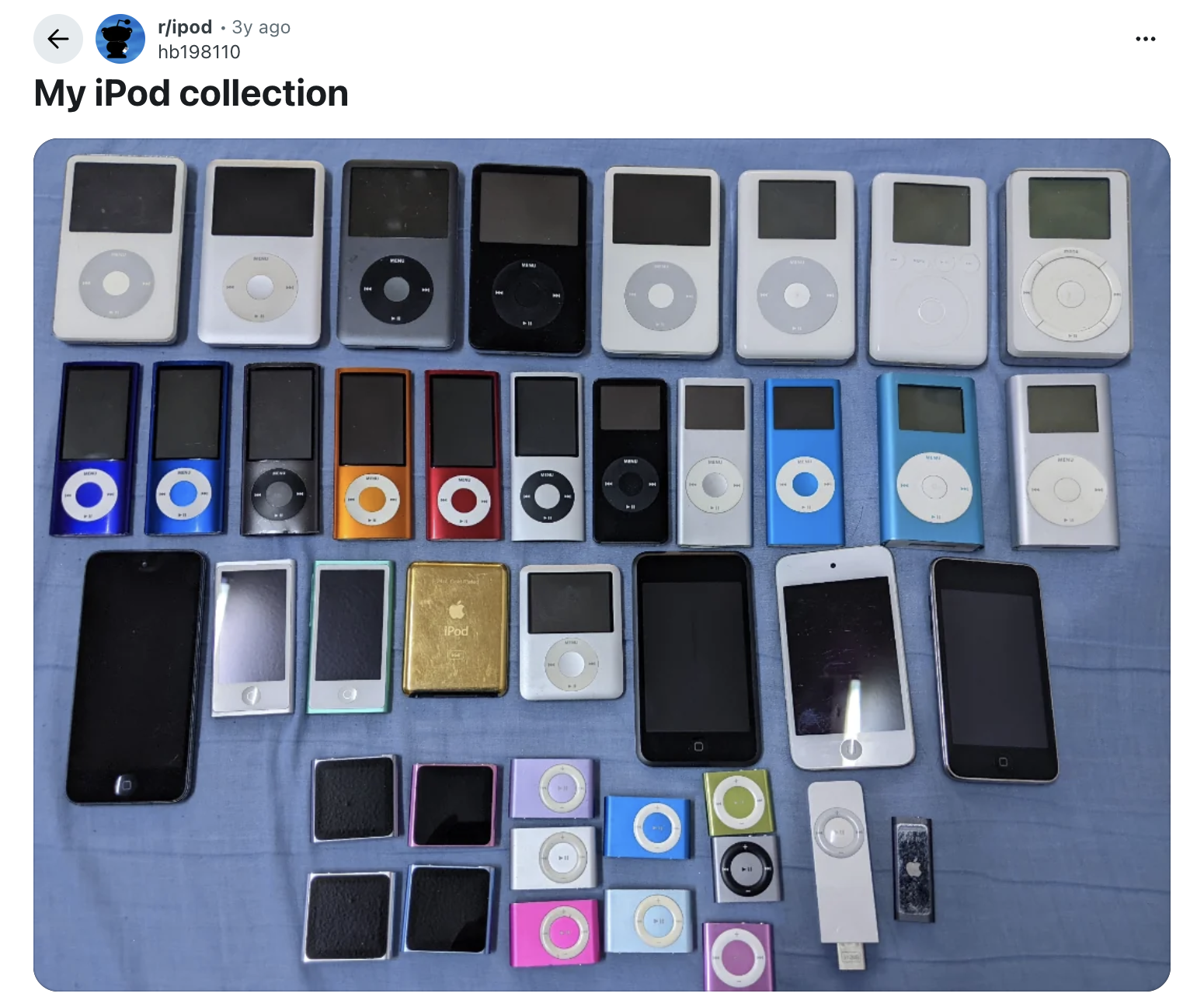 A Reddit user's large collection of iPods