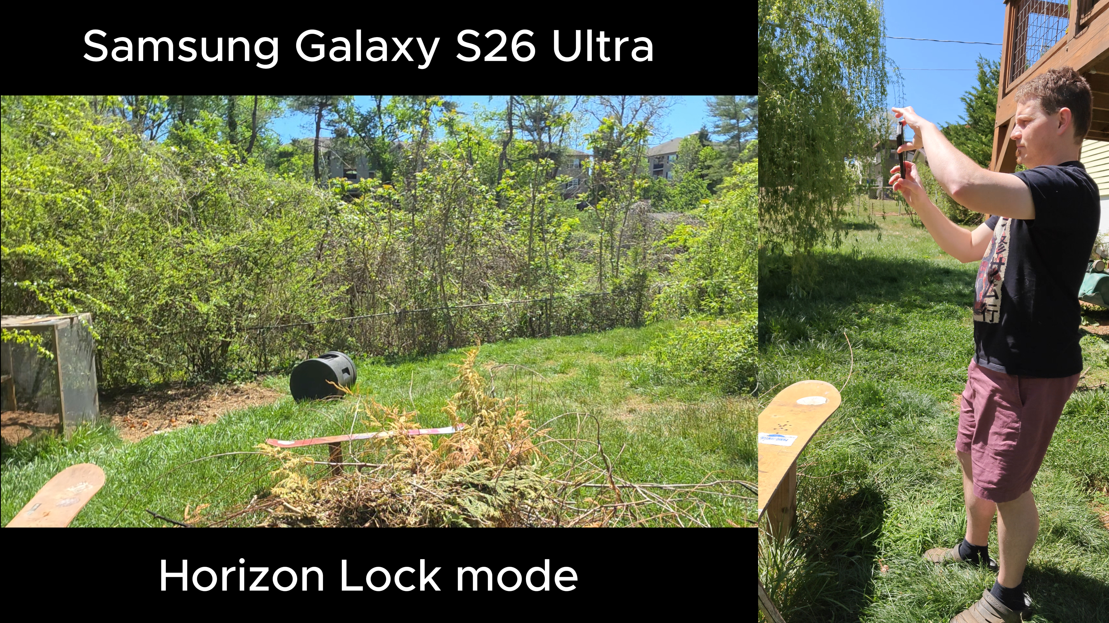 Testing video recording quality on a Samsung Galaxy S26 Ultra with Horizontal Lock enabled and disabled