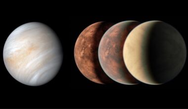 This image shows Venus on the left and three possible atmospheres on a recently discovered exoplanet, Gliese 12b. Arid planets like Gliese 12b, even ones in habitable zones, may not have enough liquid water for habitability. Water plays an important role in Earth's carbonate-silicate cycle, which is responsible for moderating the planet's temperature. But rainfall is a critical part of the cycle, and arid planets with low water abundances may not be able to resist a greenhouse climate state. This may have been what happened with Venus. Image Credit: NASA/JPL-Caltech/R. Hurt (Caltech-IPAC)