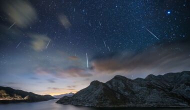 Time-lapse image of meteors streaking across the night sky