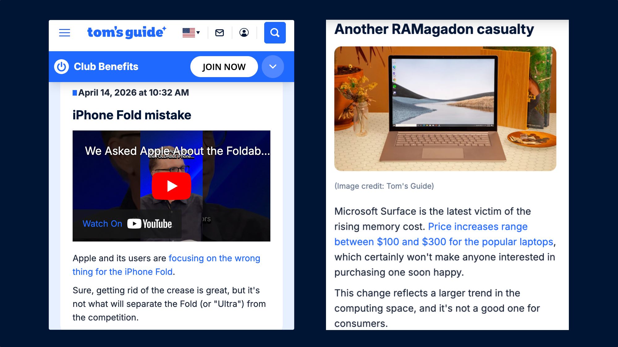 The new Tom's Guide home page elements