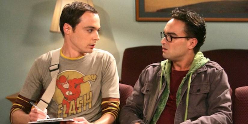 Sheldon and Leonard sitting side by side in the office on The Big Bang Theory