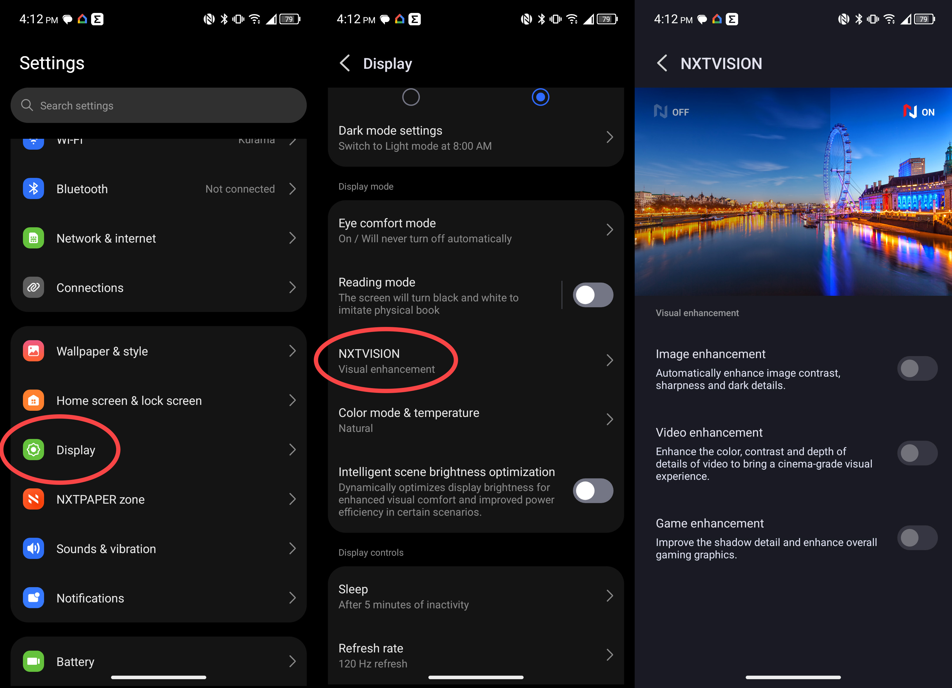 Toggling NXTVISION options on a TCL NXTPAPER 70 Pro