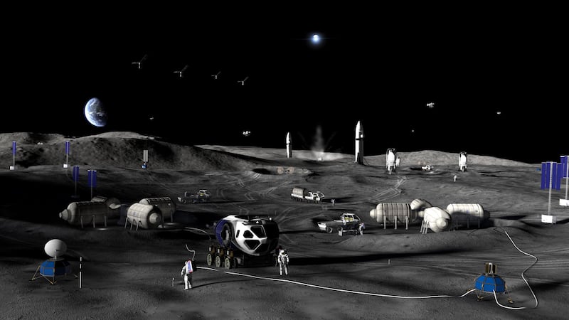 An artist’s concept of phase three of Nasa's proposed moon base as leaders of the space agency set out specific plans and timelines for the next decade. Photograph: Nasa via The New York Times
                      