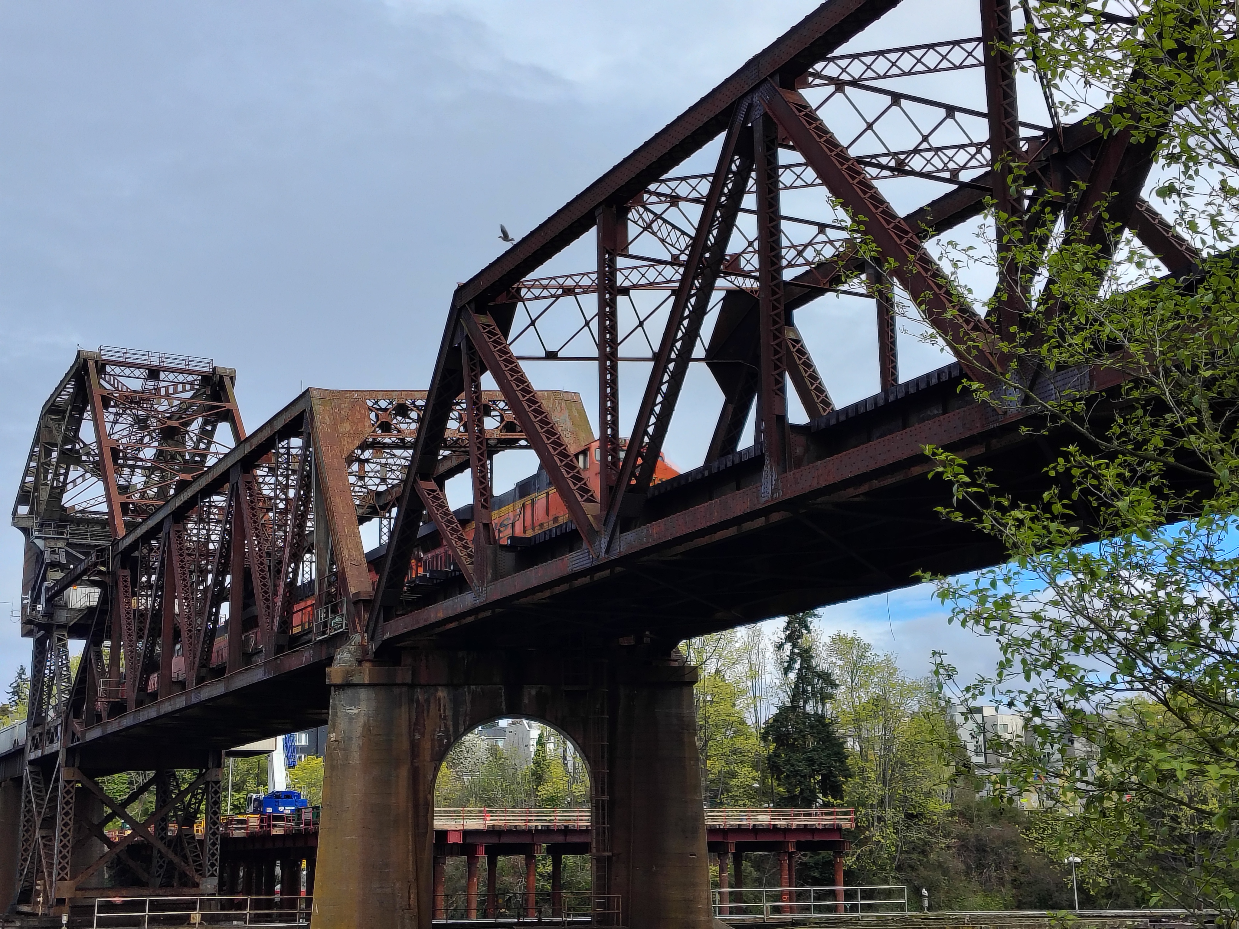 A train on a metal bridge (2x)