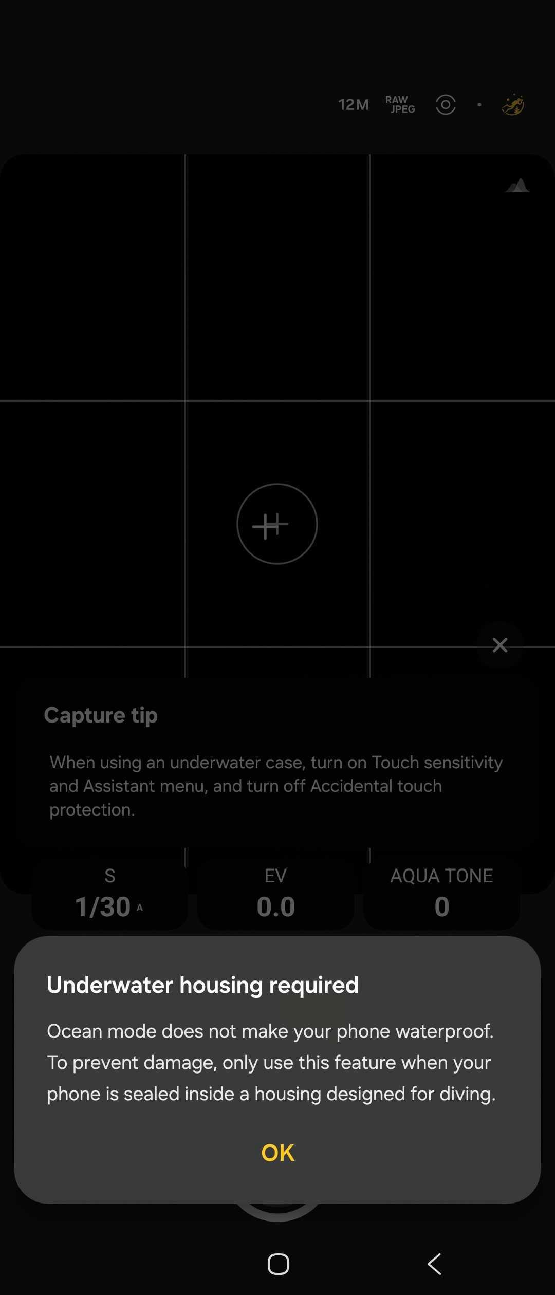 samsung galaxy z fold 7 expert raw camera ocean mode underwater housing warning