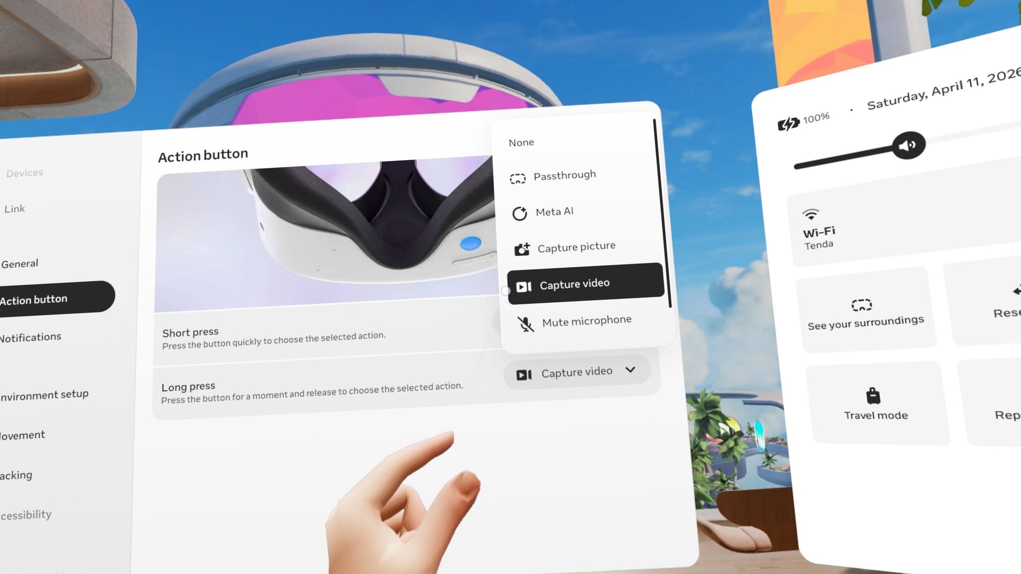 Scroll down to find the Mute microphone option in the action button menu.
