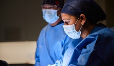 Healthcare worker focused during surgery in hospital