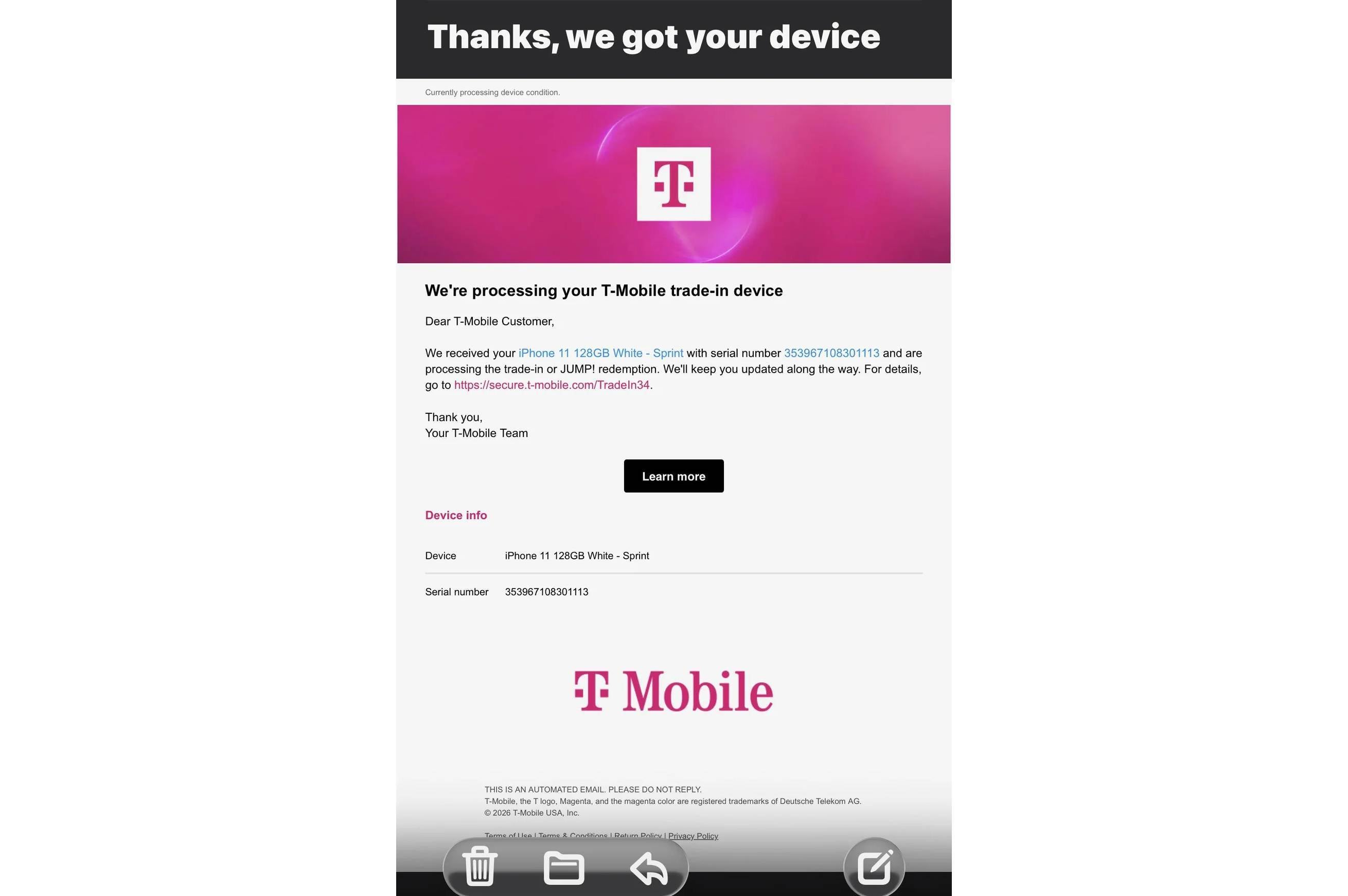 T-Mobile trade-in emails