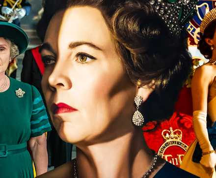 Blended image of Imelda Staunton, Olivia Colman, and Claire Foy in The Crown.
