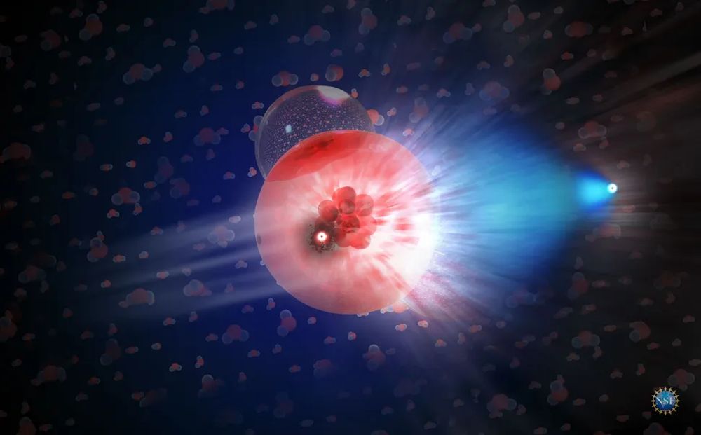 This illustration shows a neutrion interacting with ordinary matter and releasing a muon. The muon moves very rapidly, leaving the telltale blue glow of Cherenkov radiation. The most energetic neutrino ever observed was detected by the muon it created. It's energy was so great that researchers think it may have been an elusive cosmogenic neutron. Image Credit: Nicolle R. Fuller/NSF/IceCube