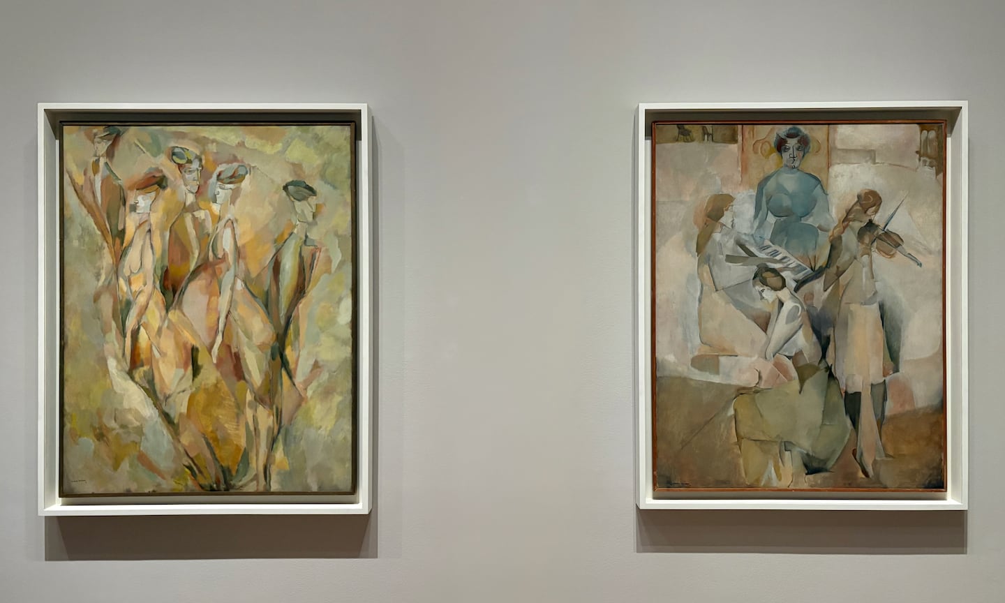 Marcel Duchamp, L: "Portrait (Dulcinea),"  1911; R: "Sonata," 1911. Installed at "Marcel Duchamp," Museum of Modern Art, until August 22.