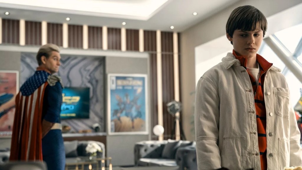 Antony Starr as Homelander and Cameron Crovetti as Ryan Butcher in Season 4 of "The Boys" (Prime Video)