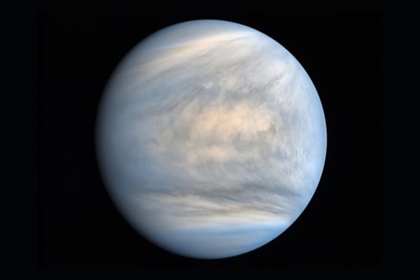 Photographed in ultraviolet light and rendered in false color, this view reveals the complexities of the clouds that coat Venus. Credit: JAXA/ISIS/DARTS/Damia Bouic