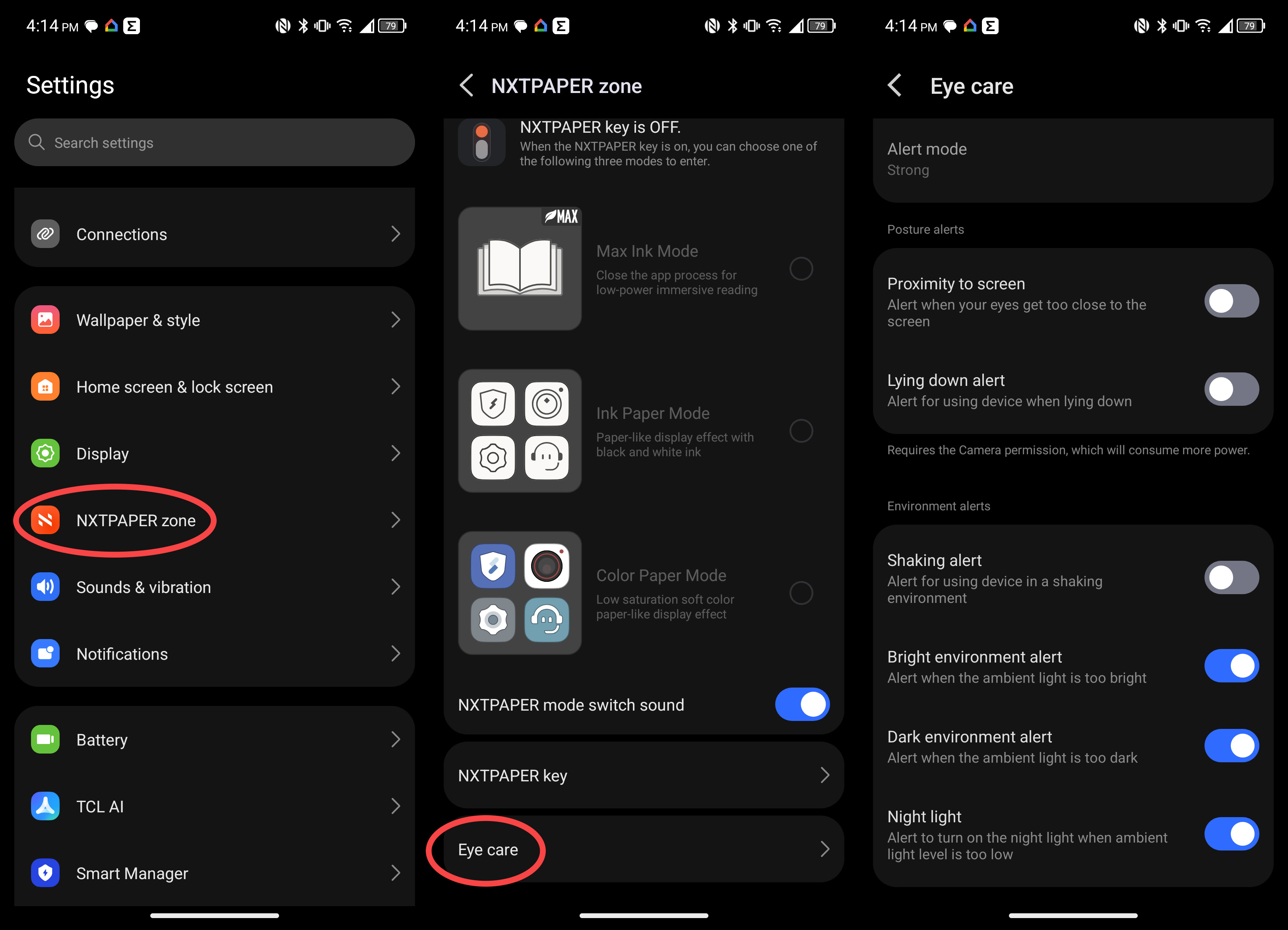 Toggling the NXTPAPER eye care options on a TCL NXTPAPER 70 Pro