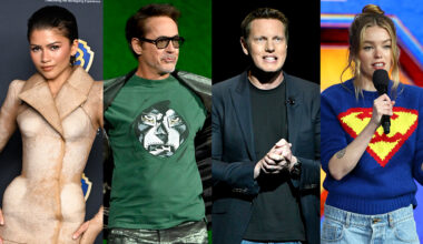 Zendaya Robert Downey Jr. David Ellison Milly Alcock at Cinemacon