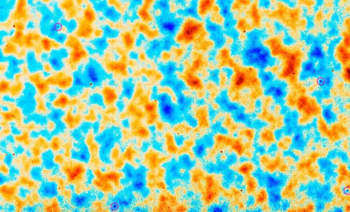 A Map Of The Cosmic Microwave Background. The Circles Indicate Spots Where Ionized Hydrogen Has Scattered The Radiation