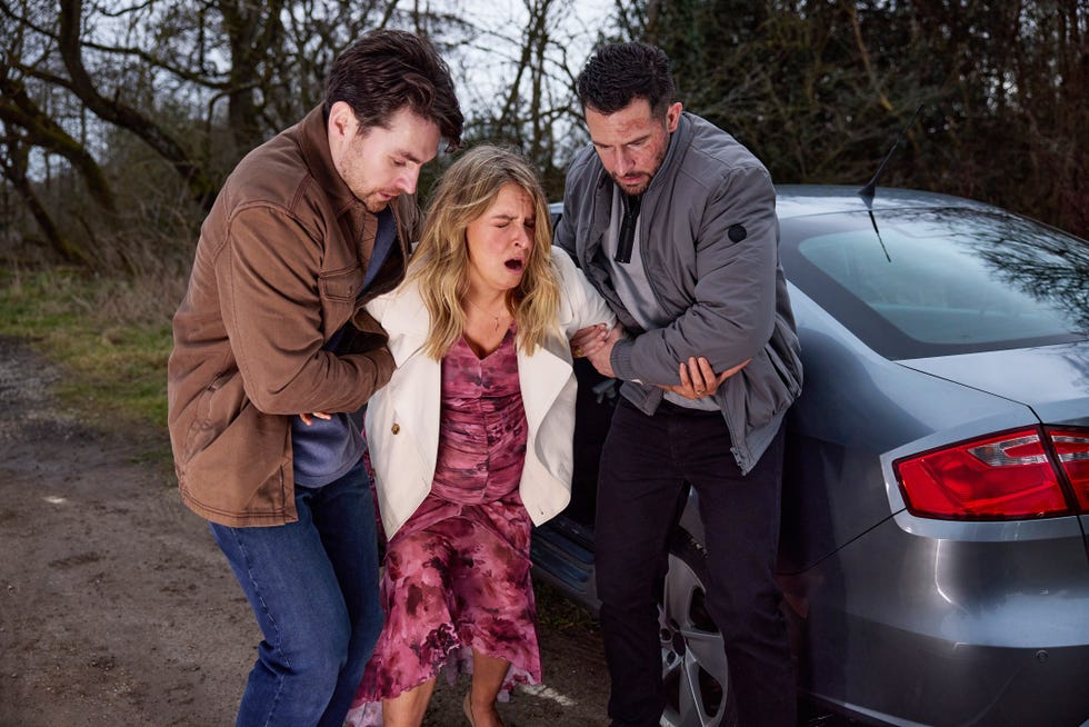 Ross Barton, Mack Boyd, Charity Dingle, Emmerdale ross barton, mack boyd, charity dingle, emmerdale