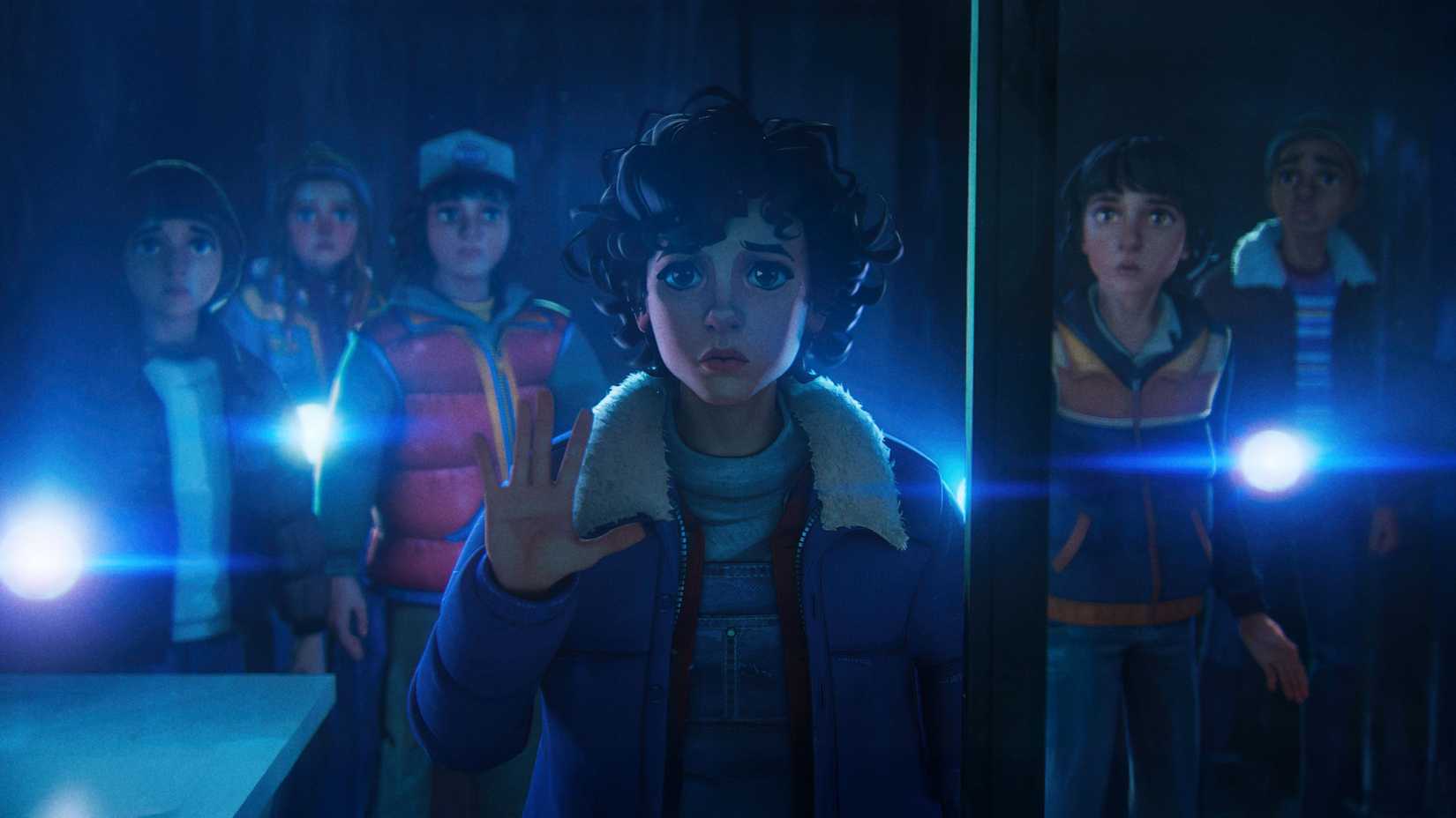 Animated version of the Stranger Things kids in Stranger Things Tales From '85