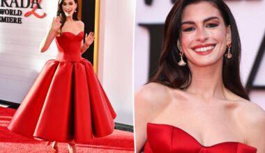 Anne Hathaway is radiant in sculptural red gown at ‘The Devil Wears Prada 2’ premiere