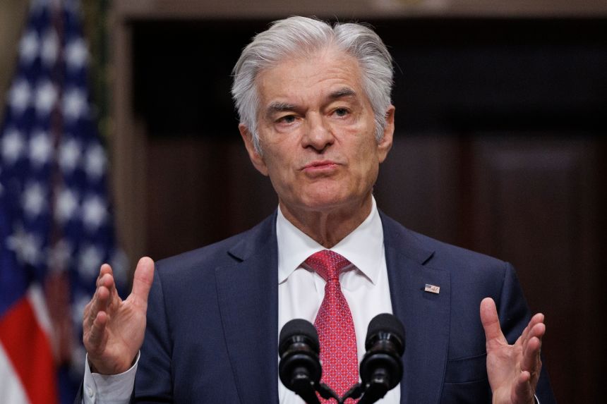 Dr. Mehmet Oz, the administrator for the Centers for Medicare & Medicaid Services, speaks during a news conference on efforts to combat fraud.