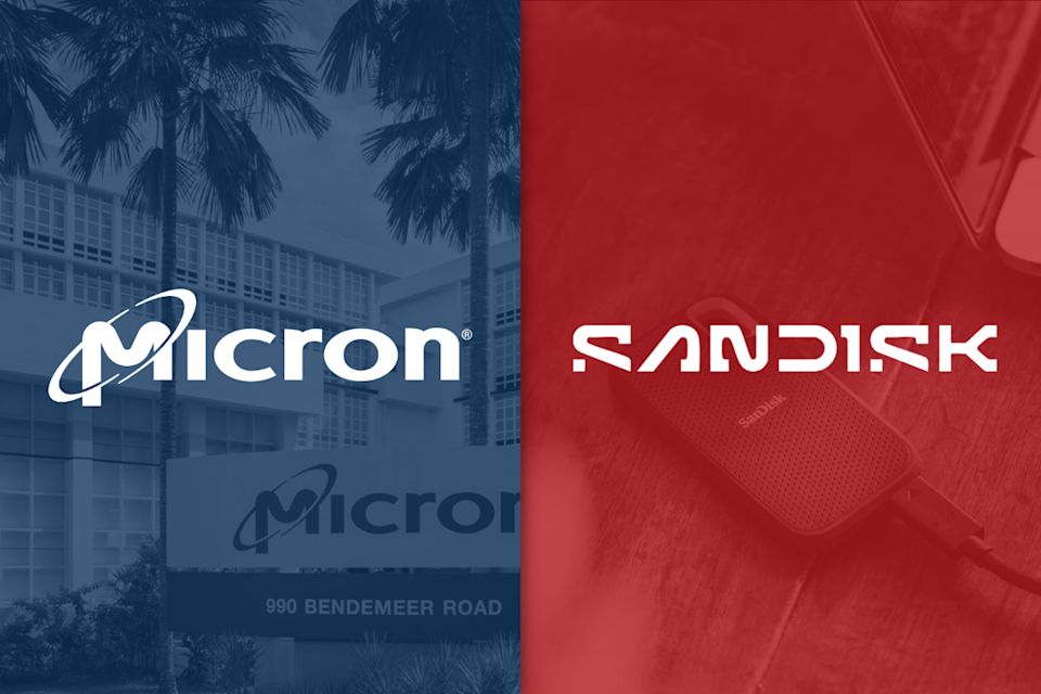 Micron and Sandisk company logos.