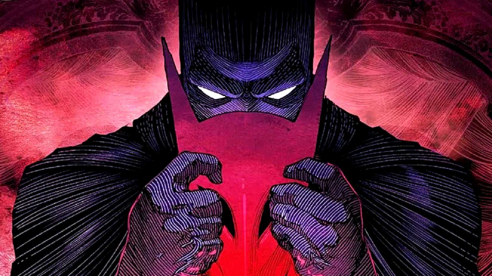 Batman holds a red bat mask in Detective Comics' Gotham Nocturne cover