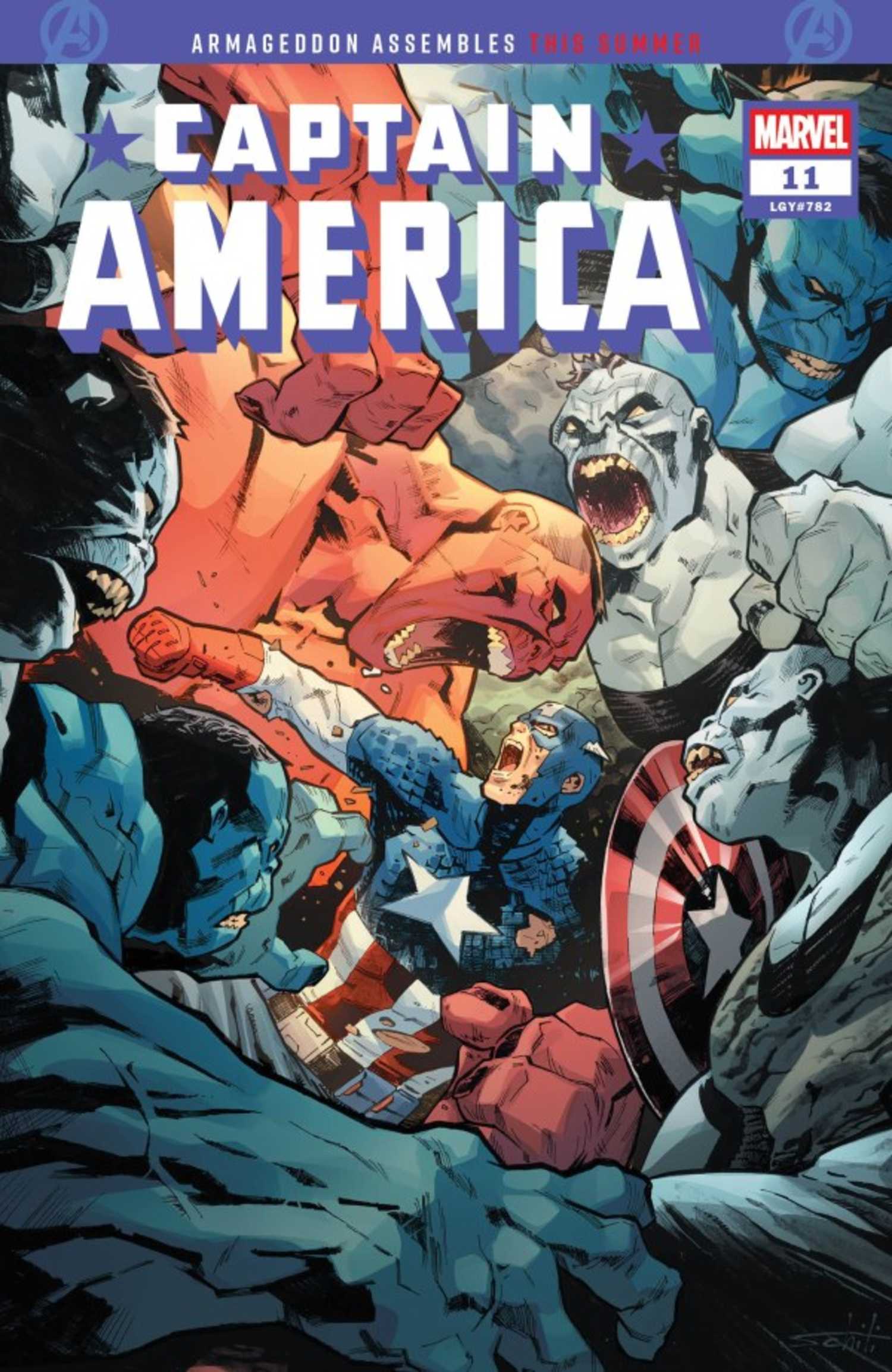 Captain America #11 cover, Cap Fighting the All-New All-Hulk team