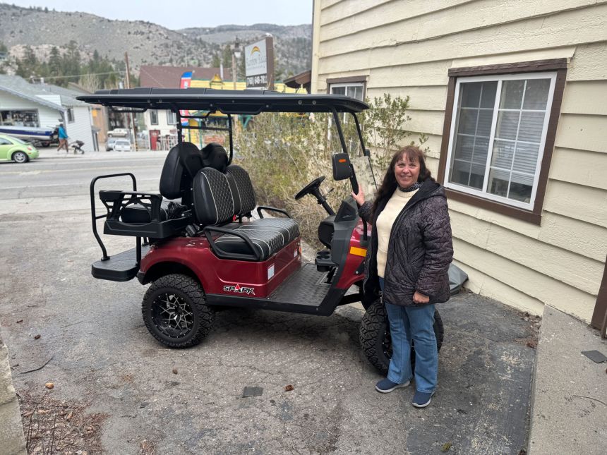 Connie Lear gets around her small town of June Lake, California, in a golf cart because she can't afford gas that sells in the town's only gas station for more than $7 a gallon. The town is in Mono County, which AAA says has the highest average gas price of any county nationwide.