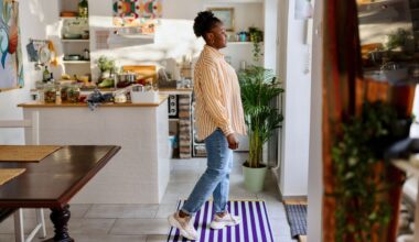 Woman doing ageing test at home in kitchen
