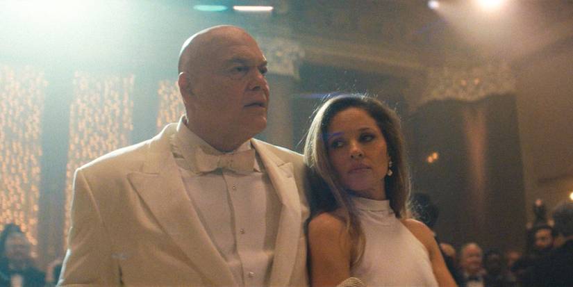 Wilson Fisk (Vincent D'Onofrio) and Heather Glenn (Margarita Levieva) dancing during the "Isle of Joy" gala in Daredevil: Born Again Season 1 Ep 8