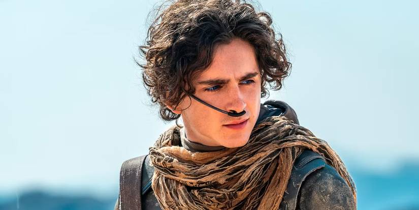 Timothée Chalamet as Paul Atreides looking pensive outside in Dune: Part Two (2024).
