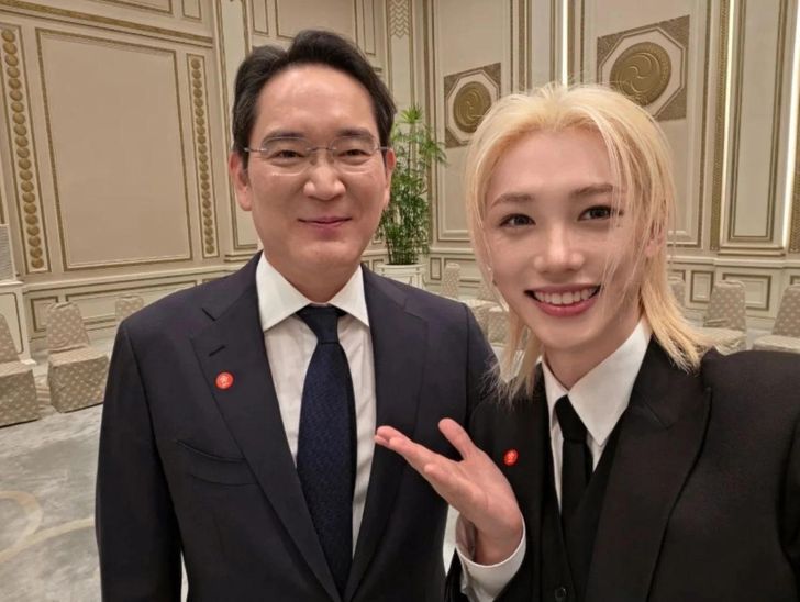 Samsung Electronics' Executive Chairman Lee Jae-yong, left, and Stray Kids' Felix / Captured from Felix's social media