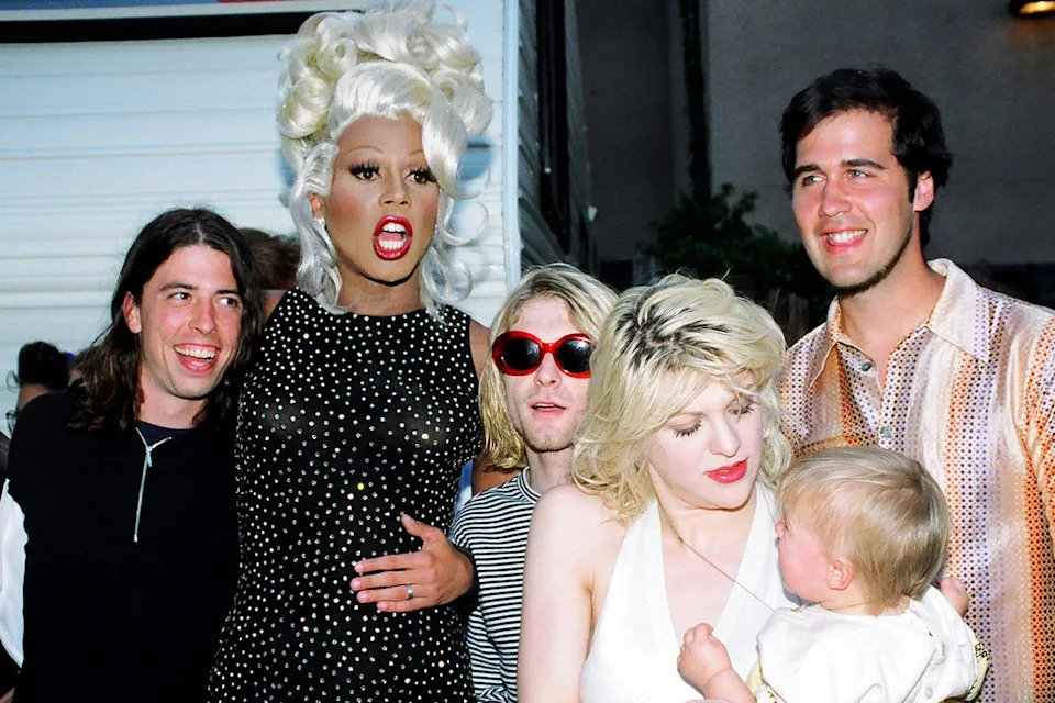 Dave Grohl, RuPaul, Kurt Cobain, Courtney Love, Frances Bean Cobain, and Krist Novoselic in 1993Credit: Jeff Kravitz/FilmMagic