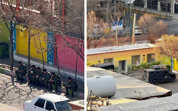 In Tehran, eyewitness reports and images sent to Iran International on March 6, from the city’s Tehranpars neighborhood showed special police unit vehicles deployed inside the courtyard of Hashemi Nejad boys’ primary school on Parvin Boulevard, next to Bent ul-Hoda girls’ school.