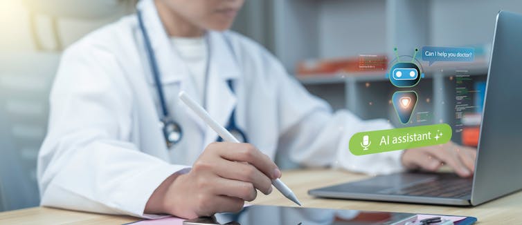 A doctor using artificial intelligence technology for medical support