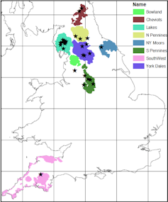 Annotated map of England