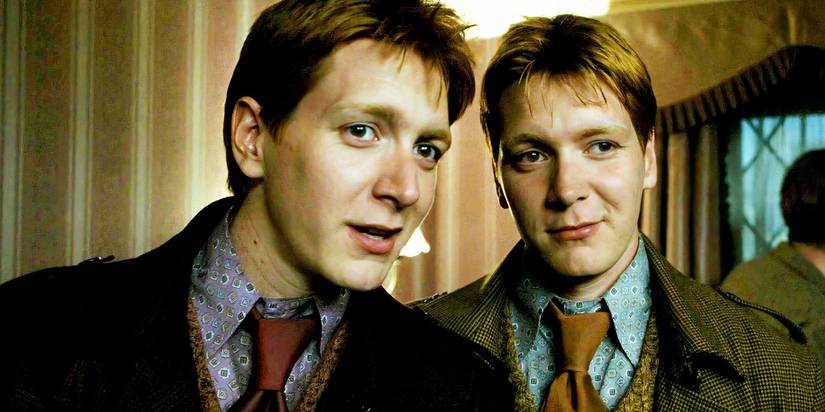 Fred and George Weasley talking to each other in Harry Potter Deathly Hallows Part 1