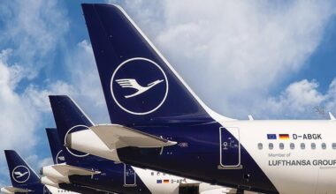 tails of Lufthansa jets