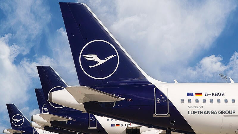 tails of Lufthansa jets