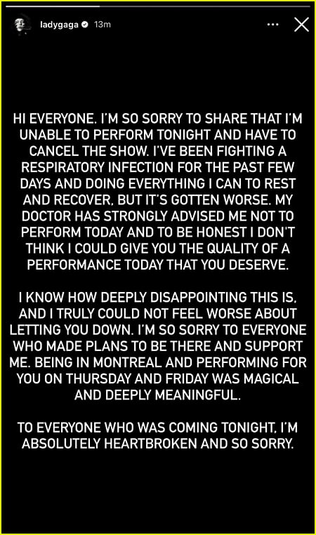 Lady gaga statement about cancelling Montreal concert