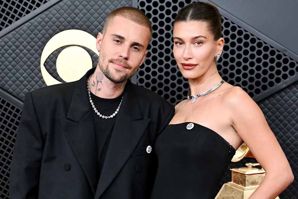 Justin Bieber and Hailey Bieber at the 68th Grammy Awards.
