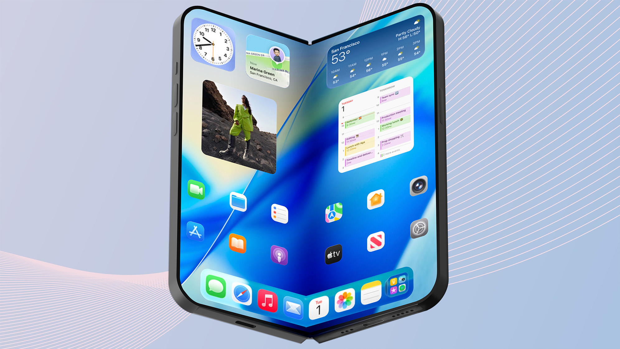 A render of the potential upcoming iPhone foldable device