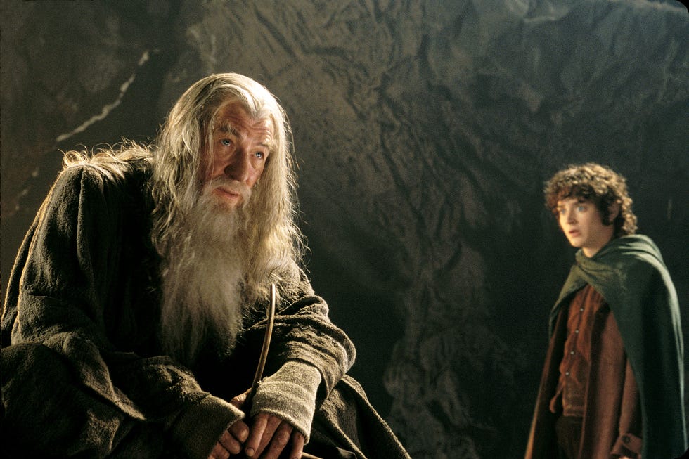 ian mckellen as gandalf, elijah wood as frodo, lord of the rings the fellowship of the ring