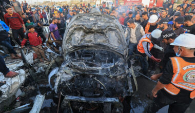 Vehicle engulfed in flames after Israeli drone strike in central Gaza | Gaza