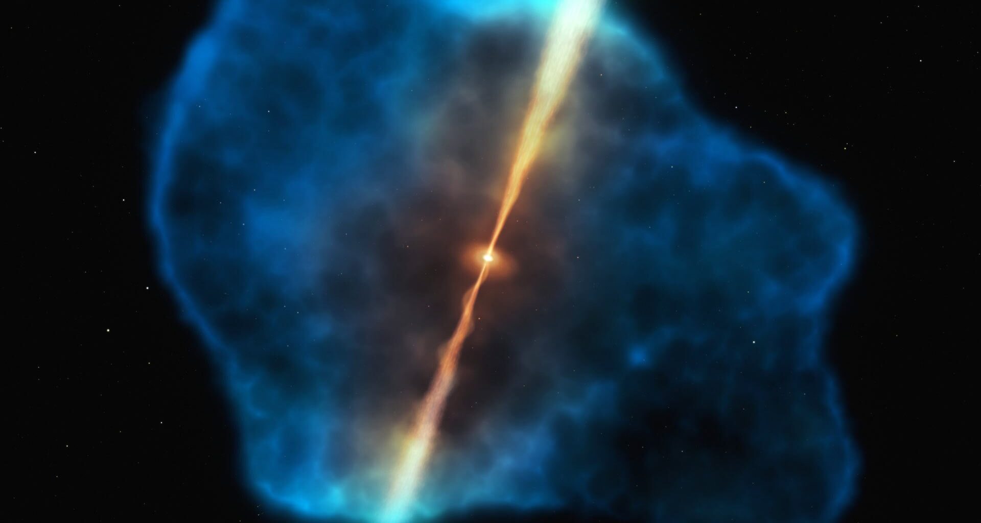 This illustration depicts a gas halo surrounding a quasar in the early Universe. Credit: M. Kornmesser/ESO