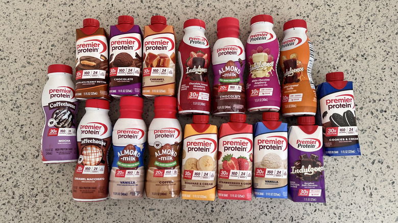 Premier Protein bottles on a countertop