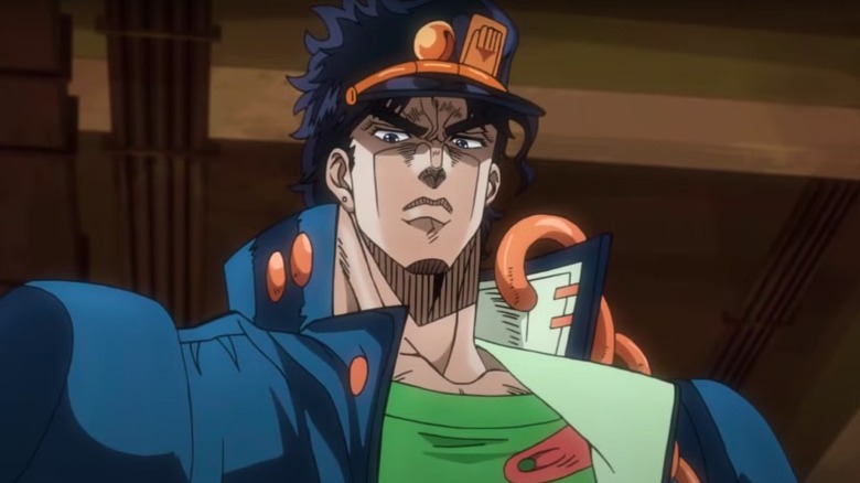 Jotaro Kujo stares down disapprovingly in JoJo's Bizarre Adventure