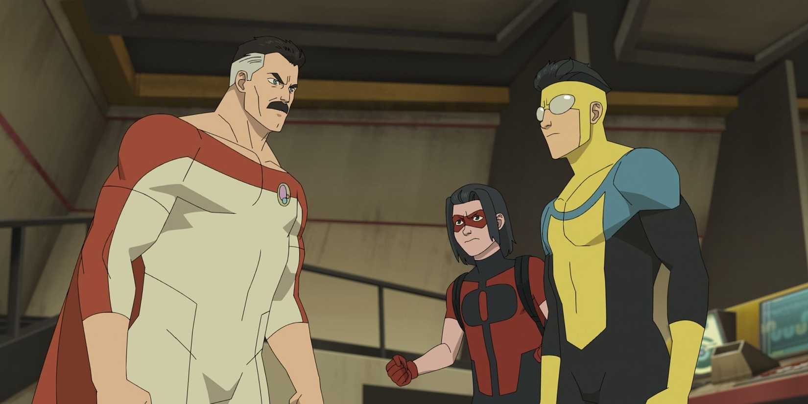 Oliver, Nolan, and Mark standing in Invincible season 4